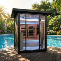 Sauna de Vapor con Exterior Metálico, Mini Sauna Exterior de Madera Sólida de Hemlock/Cedro Rojo Personalizada para Apartamento/Villa con Control por Computadora
