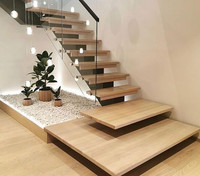 Escalier moderne de luxe volant lumineux flottant escalier droit bande de roulement en bois escalier intérieur