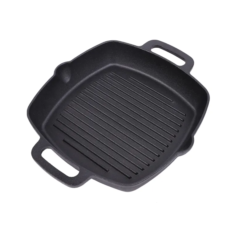 Hoge Kwaliteit Hot Selling Non Stick Vierkante Gietijzeren Kookgerei Koekenpan Grill Pan Koekenpan Pan Met Twee Handvatten