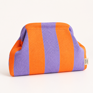 Pochette cosmétique en tricot à rayures contrastées avec logo personnalisé SHINY, sac de voyage haut de gamme pour femmes, rangement de maquillage - Product Image 1