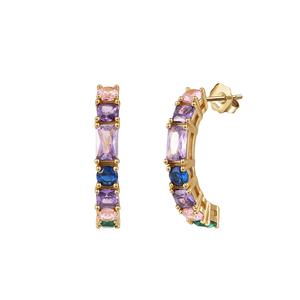 RINNTIN EQE114 arcoíris Cubic Zirconia <span class=keywords><strong>aros</strong></span> <span class=keywords><strong>Multicolor</strong></span> delicado estilo minimalista medio Huggie 925 pendientes de plata esterlina - Product Image 1