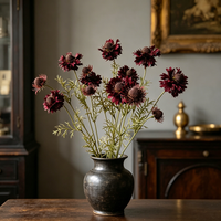 Bunga Scabiosa Buatan M1002, Bunga Pincushion Sutra Warna Burgundy untuk Buket Pernikahan, Dekorasi Rangkaian Bunga Rumah