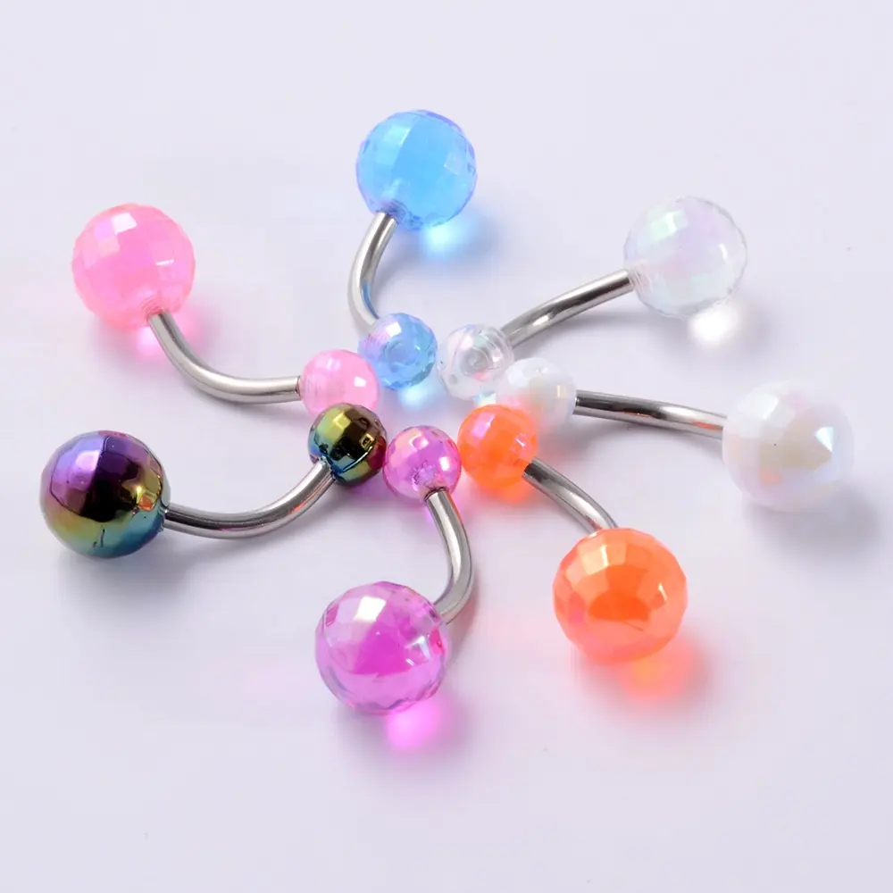 14G Chirurgisch Staal Buik Piercing Acryl Bal Button Rings Belly Piercing Gebogen Banaan Lichaam Sieraden Navel Piercing Ringen