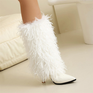 <span class=keywords><strong>Bottes</strong></span> hautes en fourrure tendance pour femmes, bout pointu, talons hauts, cuir, <span class=keywords><strong>bottes</strong></span> longues sexy, grande taille, chaussures de créateur de luxe - Product Image 6