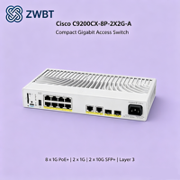 Cisco Catalyst C9200CX-8P-2X2G-A Switch Ethernet Gestionado L3 de 8 Puertos Gigabit PoE+ con 2x10G SFP+ Uplink, 60Gbps, 240W, Sin Ventilador, Empresarial