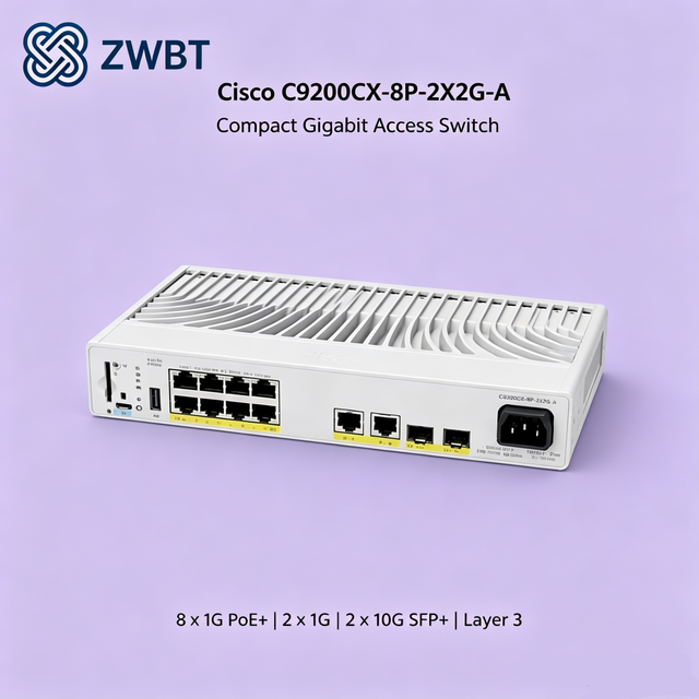 Cisco Catalyst C9200CX-8P-2X2G-A 8 Port Gigabit PoE+ L3 Managed Ethernet Switch 2x10G SFP+ Uplink 60Gbps 240W Fanless Enterprise