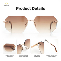 Lunettes de soleil de luxe personnalisées en gros, design sans monture avec branches en métal - Options de verres taillés en diamant et dégradés
