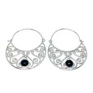 Bijoux indiens fabriqués à la main pour femmes filles argent Sterling plaqué Onyx noir pierre boucles d'oreilles diamant perle pour les fêtes cadeaux - Product Image 2