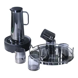 Juego de agua de grado alimenticio, jarra de vidrio de diseño de mezcla con tapa, vasos de zumo, Juego de vasos, tetera de vidrio