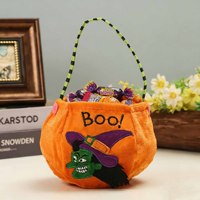 Seau à bonbons d'Halloween en velours doux, sac de truques ou fripes brodé en 3D, panier cadeau portable en forme de citrouille, fournitures de fête pour les fêtes
