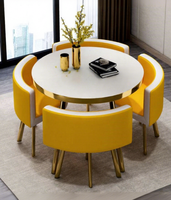 Table à manger ronde de luxe très vendue avec chaises en métal et plateau en MDF pour salon, restaurant, bar, bureau - 1 table et 4 chaises