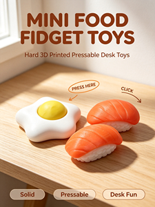 Jouet anti-stress à pousser imprimé en 3D, forme alimentaire mignonne (œuf et sushi), jouet relaxant pour bureau, cadeau fantaisie pour adultes - Product Image 5