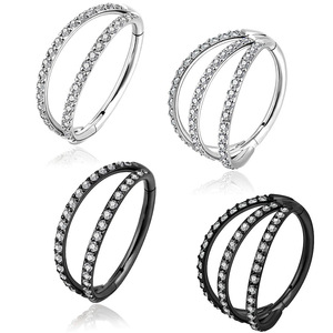 Anneau de nez en acier inoxydable, trois couches de zircone, design géométrique, bijoux de piercing corporel pour femmes, cadeau - Product Image 1