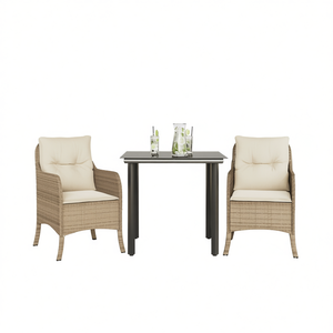 Conjunto de Comedor para Jardín D0100H5L6G2 de 2 Plazas, Ratán Sintético PE Beige, Diseño Contemporáneo, Fundas Extraíbles - Product Image 1