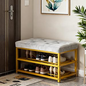 SENYU Banco Moderno de 3 Niveles para Almacenamiento de Zapatos con Estructura Metálica y Asiento Acolchado para Entrada o Sala de Estar - Product Image 2