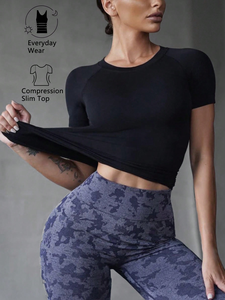 T-shirt de yoga pour femme Lululemon, coupe ajustée, manches courtes, col rond, crop top, tissu extensible, couleur unie, pour le fitness et le sport - Product Image 3