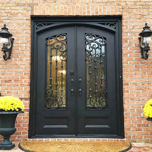 Modern Luxury Villa's Front Entrance Anti-Theft Swing Open Style Design Glass Fiberglass Screen Steel Entry Door Exterior