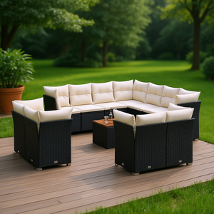 Black Pe <b>Rattan</b> Garden <b>Sofa</b> Set Adjustable Feet Outdoor Furniture Contemporary Style 10 Seater Garden Set - Product Image 2