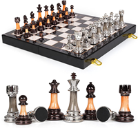 Échecs de luxe avec pièces de 3,5 pouces, grand plateau d'échecs pliable en bois marbré de 15 pouces, de qualité supérieure