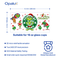 Autocollant de transfert UV DTF pour gobelet de 16 oz, série de dessins animés de Noël américains, en matériau PET, couleurs vives, style festif, facile et lisse
