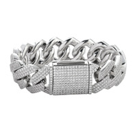 Bracelet cubain en laiton BB042 à trois rangs de 25 mm de large, incrusté de zirconium en forme de diamant, style hip-hop audacieux et large, bijoux ZIRCON unisexe