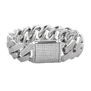 Bracelet cubain en laiton BB042 à trois rangs de 25 mm de large, incrusté de zirconium en forme de diamant, style hip-hop audacieux et large, bijoux ZIRCON unisexe - Product Image 1