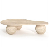 Table basse ronde en marbre moderne avec dessus sphérique, dotée de caractéristiques non toxiques et écologiques