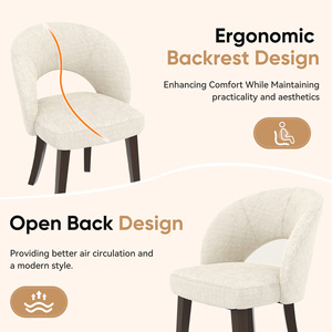 Silla de Comedor Moderna de Lino con Respaldo Recortado, Tapicería Transpirable y Patas de Madera para Cocina, Sala de Estar y Uso en Hoteles - Product Image 4