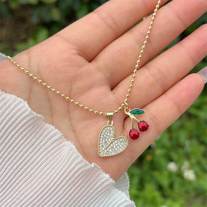 Çok tarzı bakır kaplama 18K altın tam elmas zirkon kalp şeklinde kelebek çiçek kiraz kombinasyonu orijinal yeni kolye - Product Image 2