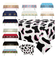 Nappe de table rose à motif vache, jetable en PE, pour anniversaire, fête, disco, baby shower et pique-nique
