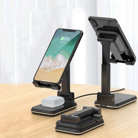 Penyangga pengisi daya nirkabel ganda 15W, Headset ponsel pengisi daya nirkabel ganda vertikal Desktop 2 In 1 dapat dilipat cepat