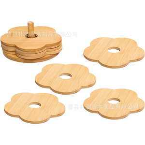 Juego de posavasos de bambú con base de almacenamiento, 6 piezas, alfombrilla aislante del calor para bebidas, protección de vajilla de estilo nórdico para el hogar - Product Image 3
