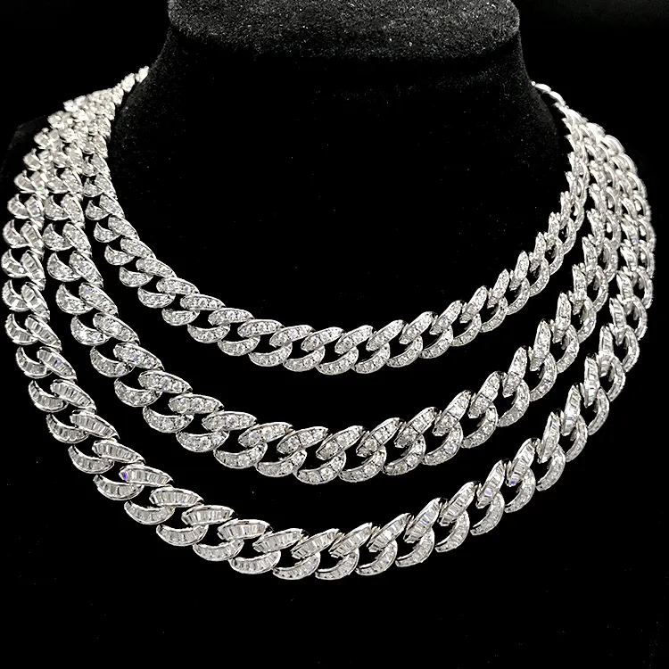 Hip Hop 925 Silver Jewelry Iced Cuban Chain Choker Necklace Custom Cuban Link Chain Necklace
