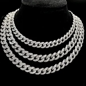Silver Necklace Hip Hop 925 Silver Jewelry Iced Cuban Chain Choker Necklace Custom Cuban Link Chain Necklace