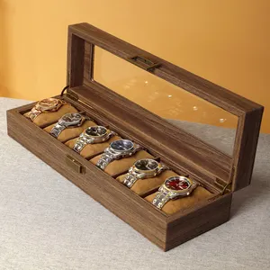 하이 엔드 맞춤형 디자인 넥타이 멀티 셀 플립 투명 뚜껑 호두 저장 나무 시계 상자