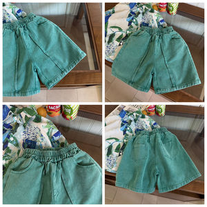 Summer Green Twill Cool Loose Boys' Girls Full Match Pants Short pour enfants - Product Image 2