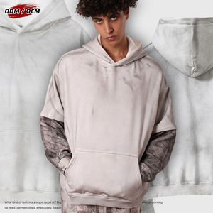 Sweat à capuche oversize camouflage en polaire, manches effet deux-pièces, style streetwear, 340 g/m², polyester/coton, pull pour homme - Product Image 1