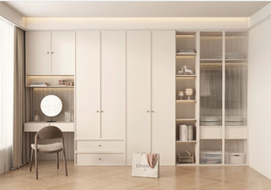 Armoire d'angle pour chambre à coucher avec <span class=keywords><strong>bureau</strong></span> <span class=keywords><strong>intégré</strong></span> en forme de L, avec coiffeuse, <span class=keywords><strong>dressing</strong></span> en L à 90 degrés, armoire de rangement - Product Image 2