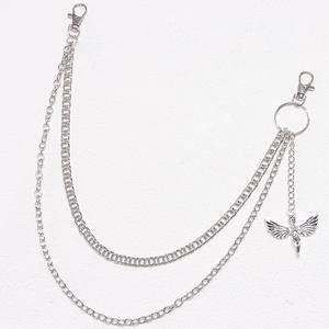 Cadena de cintura de metal de doble capa con colgante de alas de ángel, estilo hip hop de plata tibetana para hombres y mujeres, accesorio de uso diario. - Product Image 4