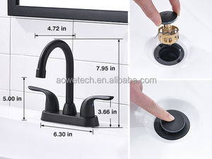 Grifo Mezclador de Baño Extraíble Moderno para Lavabo, Doble Manija, 3 Orificios, Negro, Zinc, Latón, Cerámica, para Gimnasio Exterior - Product Image 4