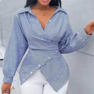 Nova Camisa Feminina Listrada de Manga Longa Versátil e Sexy para Primavera/Verão - Product Image 1