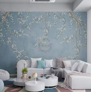 Peler et coller élégant fond bleu fleur fleur Banch papier peint mural pour mur - Product Image 3