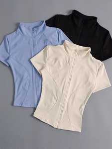 Women's Lightweight Yoga Jacket High-Elasticity Short Sleeves Stand Collar Second-Skin Fit for Fitness Training Breathable <b>Top</b> - Product Image 3