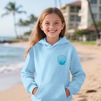 Sweat à capuche bleu clair mignon pour femme, style preppy, motif fleur d'hibiscus, pull respirant en tissu tricoté 320 g/m²