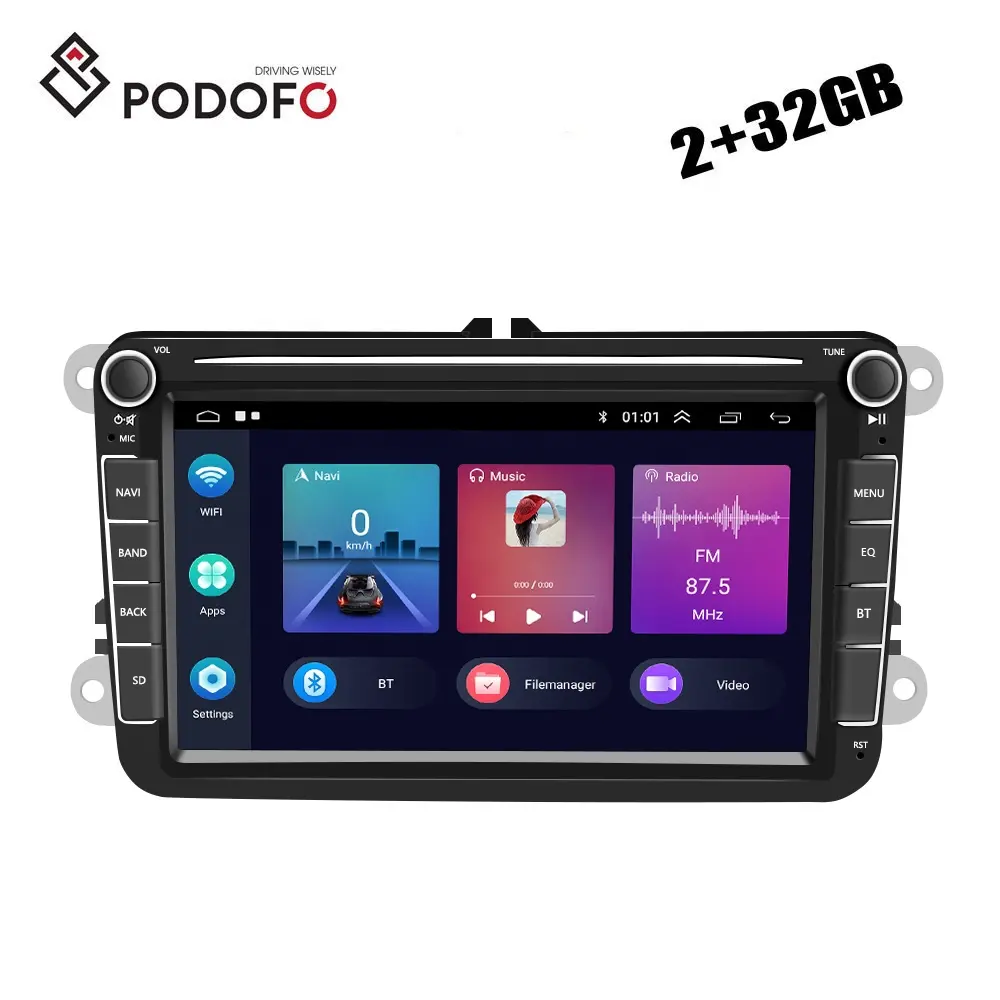 (EU/UKストック) Podofo 8 ''Android 13 Autoradio Car Radio Carplay Android Auto GPS WiFi FM RDS For VW/PASSAT/SKODA/POLO/GOLF 5/6