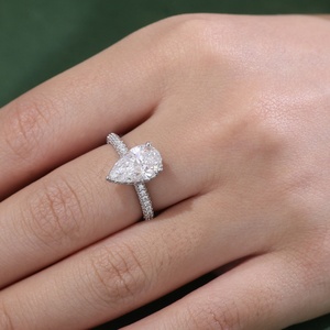 Anillo de Diamante Cultivado en Laboratorio, Oro Blanco de 14K, Forma de Pera, Semi-Eternidad, para Boda, Uso Diario, Ideas de Regalo, Joyería Fina, Personalizable - Product Image 5