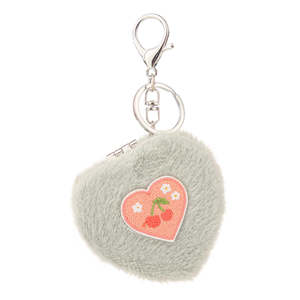 Espejo compacto de doble cara con aumento 3X, de peluche con forma de corazón, llavero de piel sintética, plegable para viaje, acabado plateado, suave y esponjoso para bolsillo - Product Image 1