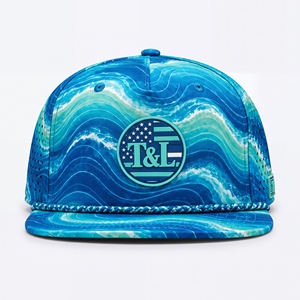Casquette de golf Océan Vague Bleu Teal Imperméable avec Patch PVC et Corde, 5 Panneaux, Perforations Laser, Respirante, Snapback, pour Hommes et Femmes - Product Image 2