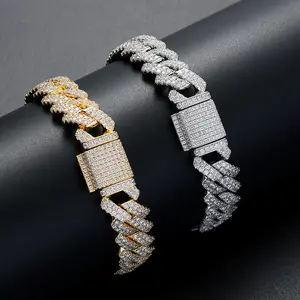 Hip hop copper mirco inlaid zircon iced out bling cz zirconia cuban link chain bracelet men's luxury jewelry