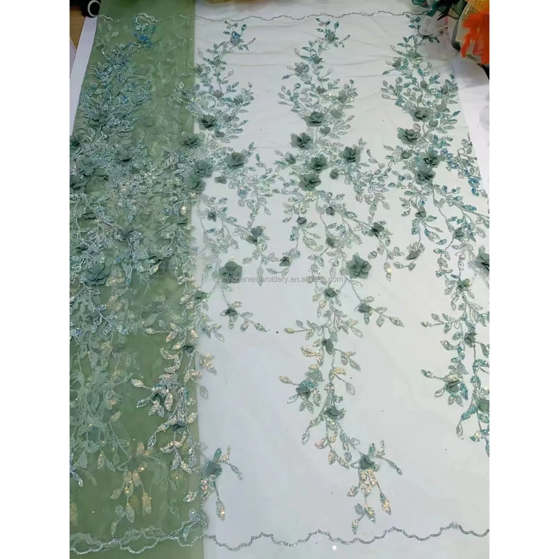 wholesale price sequin embroidery lace fabric fashion fabrics 3d flower laces fabrics for women